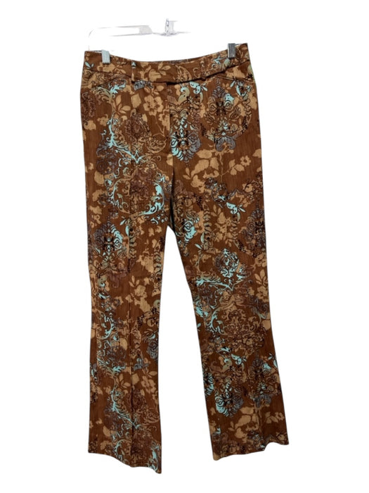 Etcetera Size 4 Brown & Blue Print Cotton Velvet Abstract Straight Pants Brown & Blue Print / 4