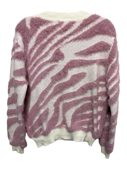 Fate Size S Purple & White Nylon Blend Ribbed Detail V Neck Faux Fur Sweater Purple & White / S