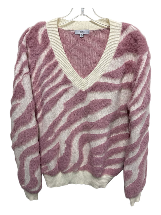 Fate Size S Purple & White Nylon Blend Ribbed Detail V Neck Faux Fur Sweater Purple & White / S