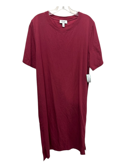 COS Size L Burgundy Red Cotton & Spandex Short Sleeve Crew Neck T Shirt Dress Burgundy Red / L