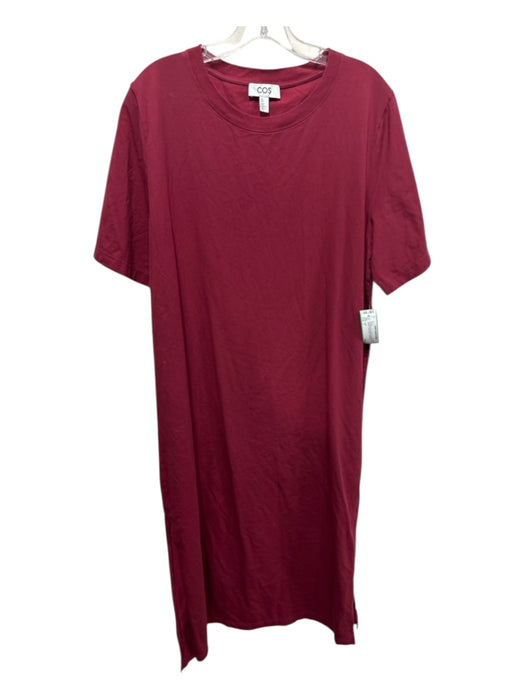 COS Size L Burgundy Red Cotton & Spandex Short Sleeve Crew Neck T Shirt Dress Burgundy Red / L