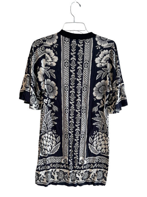 Farm Size P Black & White Viscose Short Sleeve Floral Print Round Neck Dress Black & White / P