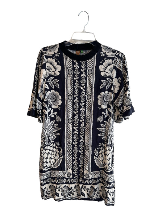 Farm Size P Black & White Viscose Short Sleeve Floral Print Round Neck Dress Black & White / P