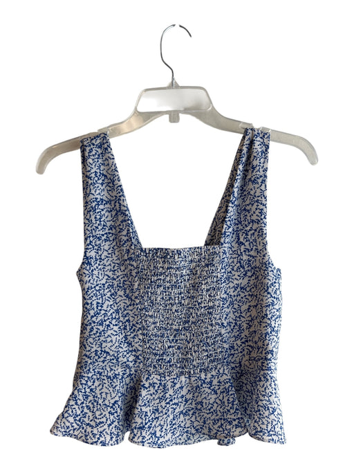 Gianni Bini Size 6 Blue & White Polyester V Neck Floral Sinch Detail Cropped Top Blue & White / 6