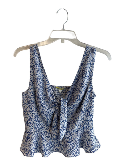 Gianni Bini Size 6 Blue & White Polyester V Neck Floral Sinch Detail Cropped Top Blue & White / 6