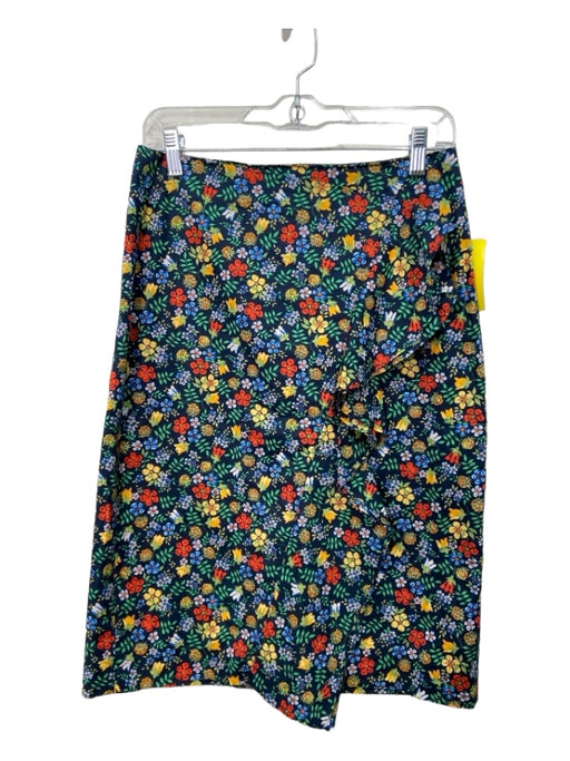 Liberty J Crew Size 4 Navy & Multi Cotton Floral Ruffle Back Zip Skirt Navy & Multi / 4