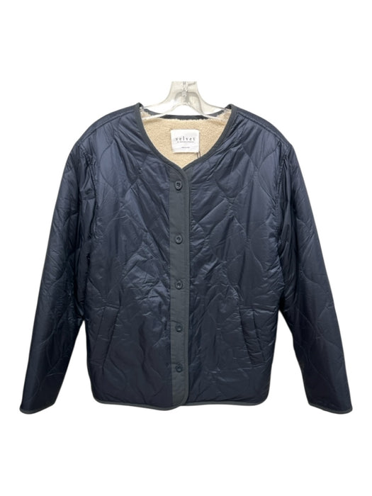 Velvet Size Large Navy & Cream Nylon Blend Quilted Pockets Sherpa Fleece Jacket Navy & Cream / Large