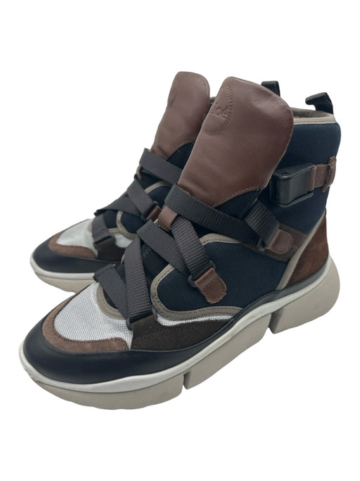 Chloe Size 38 Blue, Brown, White Leather & Synthetic High Top Strap Detail Top Blue, Brown, White / 38