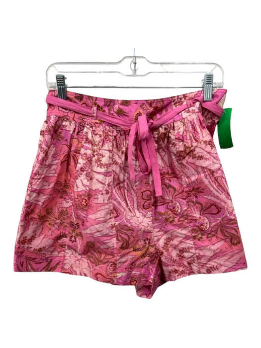 Ulla Johnson Size 6 Pink Print Cotton Floral Tie Waist Pleated Side Zip Shorts Pink Print / 6