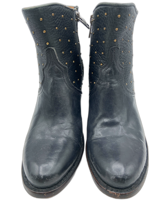 Lucchese Shoe Size 6.5 Black Leather Gold Tone Studs Side Zip Western Boots Black / 6.5