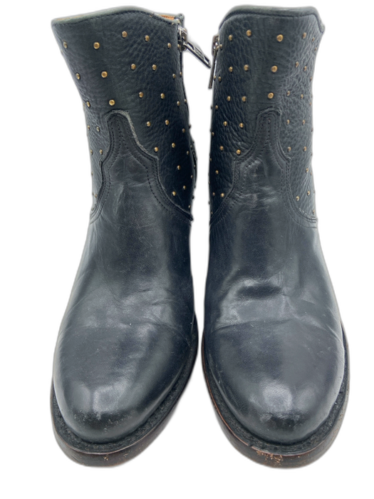 Lucchese Shoe Size 6.5 Black Leather Gold Tone Studs Side Zip Western Boots Black / 6.5