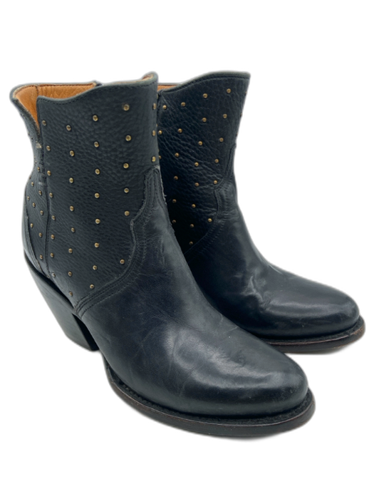 Lucchese Shoe Size 6.5 Black Leather Gold Tone Studs Side Zip Western Boots Black / 6.5
