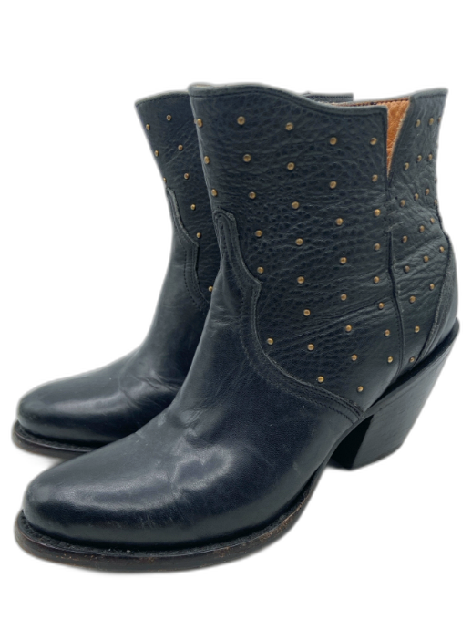Lucchese Shoe Size 6.5 Black Leather Gold Tone Studs Side Zip Western Boots Black / 6.5