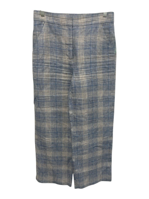 Veronica Beard Size 4 Blue, Tan & White Linen Blend High Rise Plaid pocket Pants Blue, Tan & White / 4