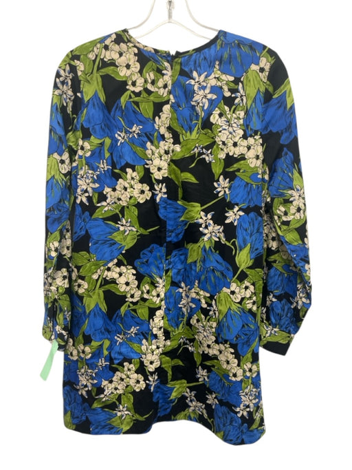 Elizabeth & James Size XS Blue, Green & Black Cotton Long Sleeve Floral Dress Blue, Green & Black / XS