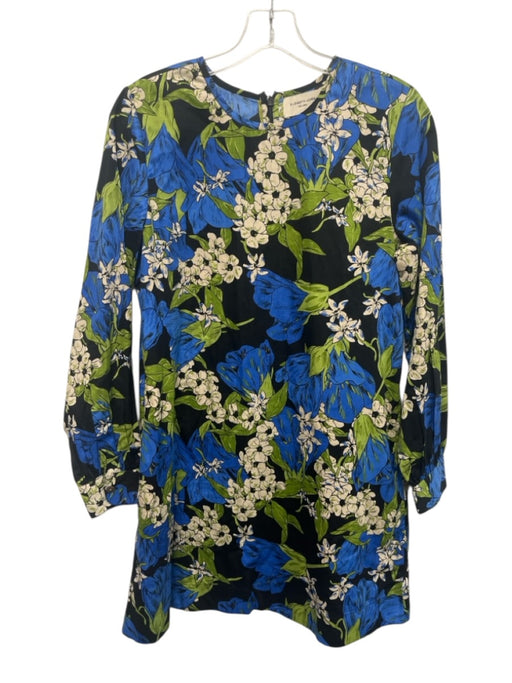 Elizabeth & James Size XS Blue, Green & Black Cotton Long Sleeve Floral Dress Blue, Green & Black / XS