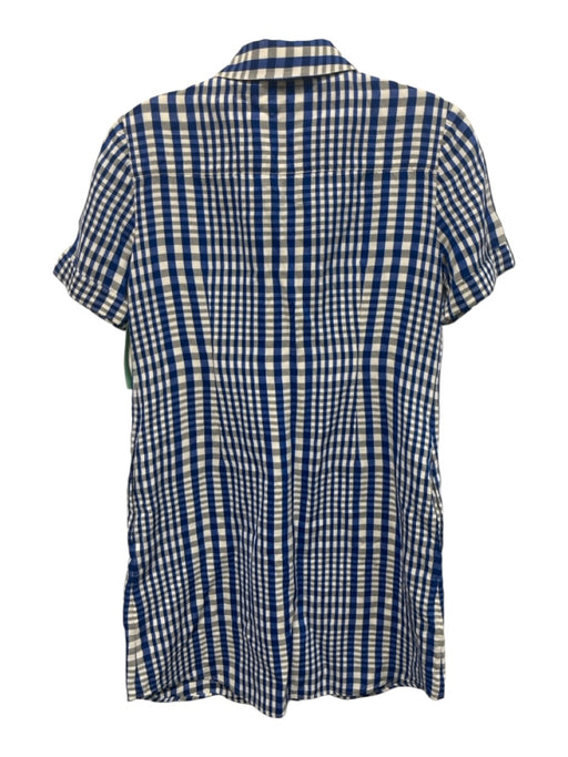 Theory Size 4 Blue & White Viscose Blend Plaid Short Sleeve Patch Pocket Dress Blue & White / 4