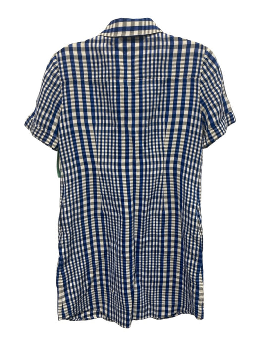 Theory Size 4 Blue & White Viscose Blend Plaid Short Sleeve Patch Pocket Dress Blue & White / 4