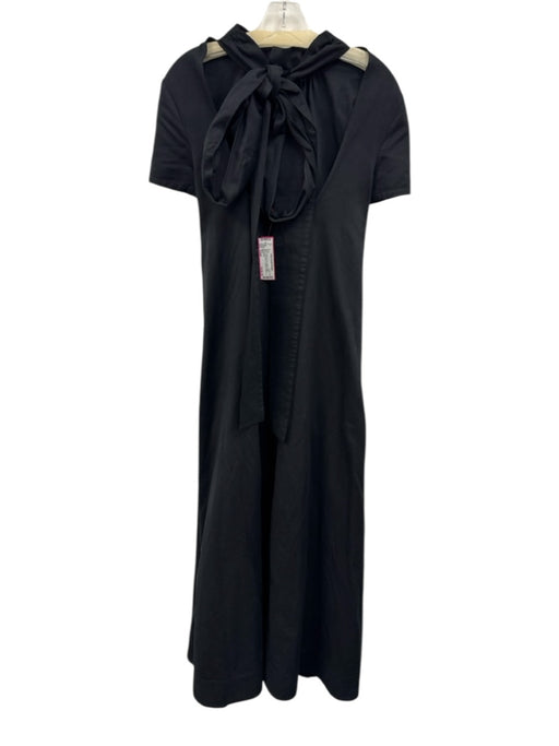 Staud Size Small Black Cotton Blend Short Sleeve Gathered Back Tie Maxi Dress Black / Small