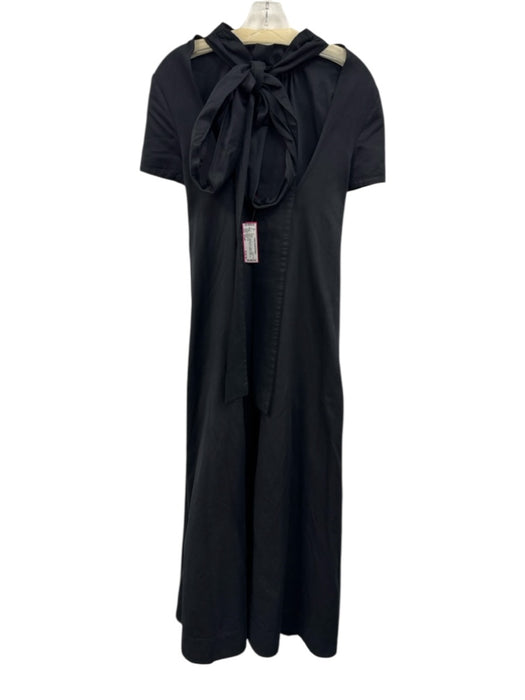 Staud Size Small Black Cotton Blend Short Sleeve Gathered Back Tie Maxi Dress Black / Small