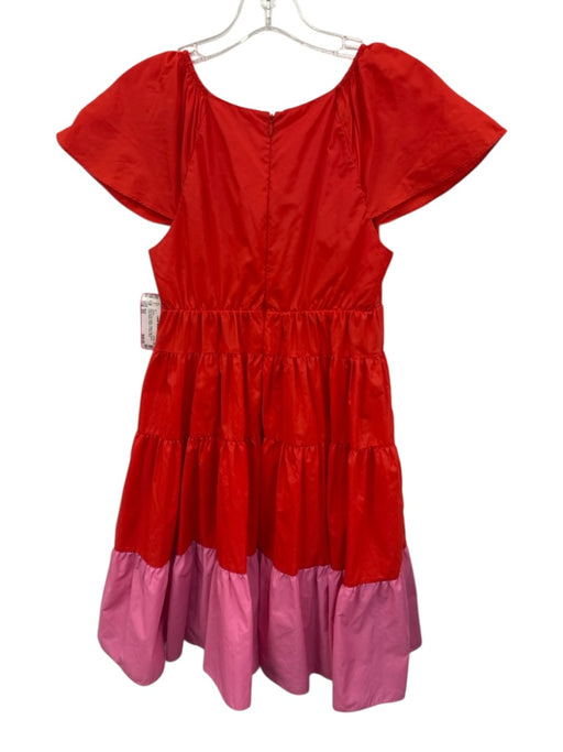 Staud Size XS Red & Pink Nylon Flutter Cap sleeve Color Block Tiered Dress Red & Pink / XS