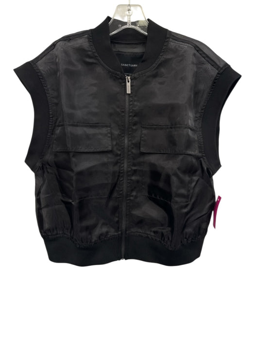 Sanctuary Size Small Black Polyester Zip Front Sheer Cargo Pockets Jacket Black / Small