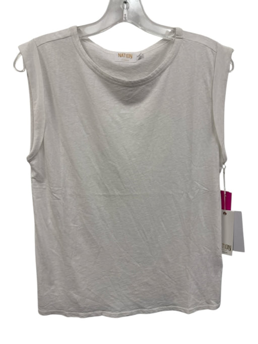 Nation Los Angeles Size Small White Cotton Blend Cap Sleeve Heathered Tee Top White / Small