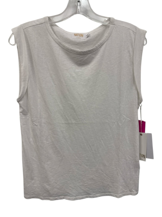 Nation Los Angeles Size Small White Cotton Blend Cap Sleeve Heathered Tee Top White / Small