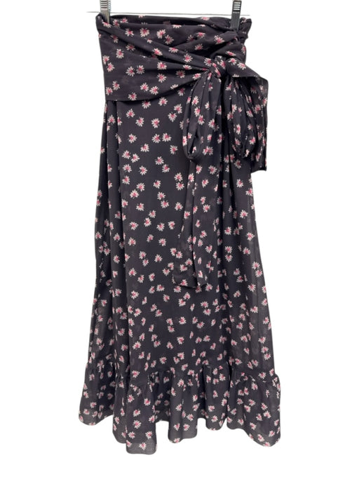 Ganni Size 34 Gray, White, Pink Polyamide Wrap Floral Ruffle Maxi Skirt Gray, White, Pink / 34