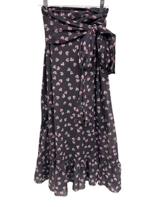 Ganni Size 34 Gray, White, Pink Polyamide Wrap Floral Ruffle Maxi Skirt Gray, White, Pink / 34