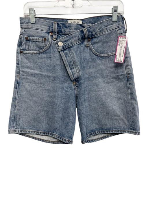 Agolde Size 25 Light Wash Cotton Denim Mid Rise Asymmetric Pockets Shorts Light Wash / 25