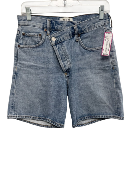 Agolde Size 25 Light Wash Cotton Denim Mid Rise Asymmetric Pockets Shorts Light Wash / 25