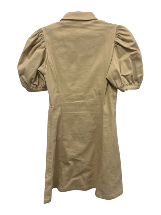 Hyacinth House Size XXS Beige Cotton Blend Short Puff Sleeve Quarter Zip Dress Beige / XXS