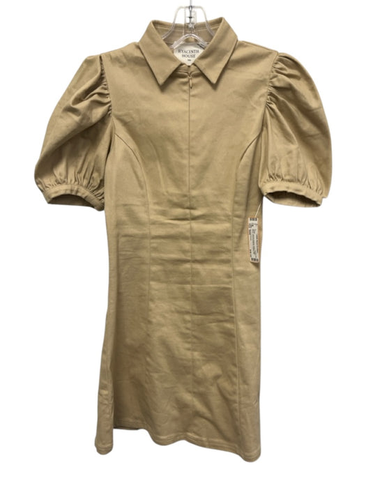 Hyacinth House Size XXS Beige Cotton Blend Short Puff Sleeve Quarter Zip Dress Beige / XXS