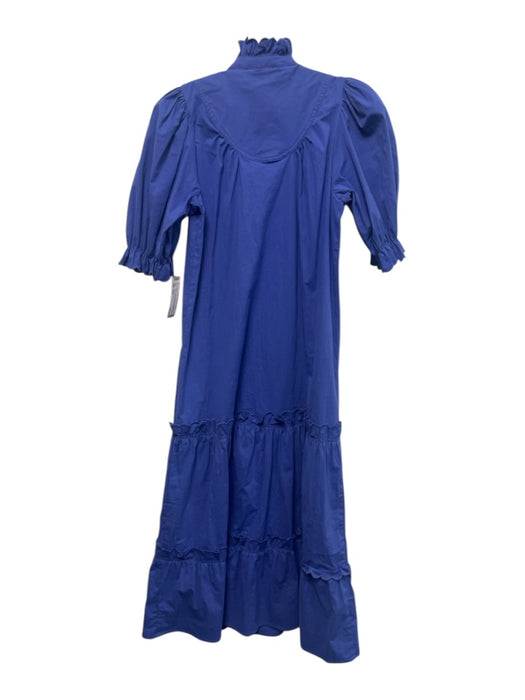Pomander Place Size XXS Purple blue Cotton Blend Short Puff Sleeve Maxi Dress Purple blue / XXS