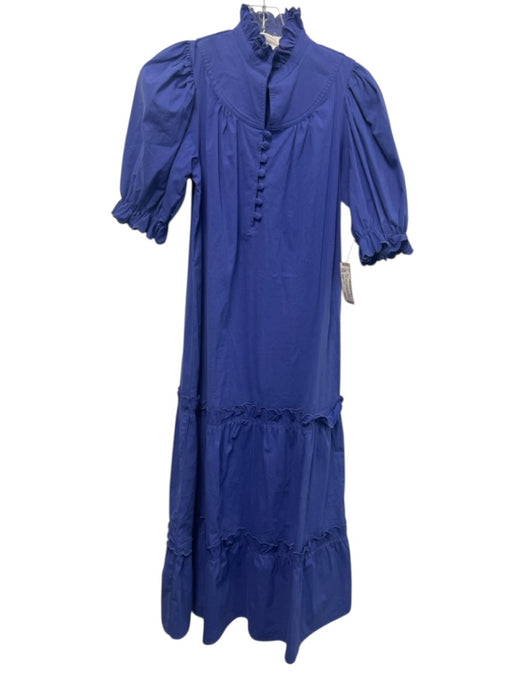 Pomander Place Size XXS Purple blue Cotton Blend Short Puff Sleeve Maxi Dress Purple blue / XXS
