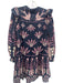 Farm Rio Size XXS navy, purple, white Long Sleeve Floral Quarter Button Dress navy, purple, white / XXS