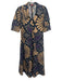 Lior Paris Size XS Navy, Purple, Beige Cotton Half Puff Sleeve Floral Midi Dress Navy, Purple, Beige / XS