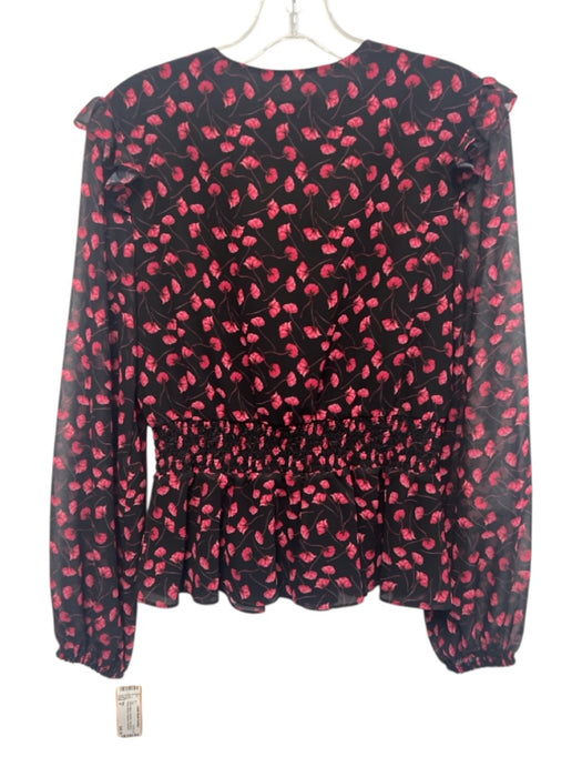 Milly Size P Pink & Black Polyester Long Sleeve Floral Shirred Pussybow Top Pink & Black / P
