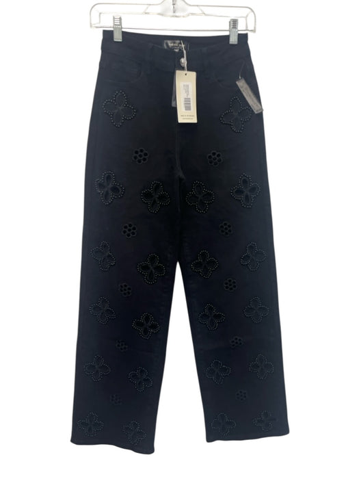 The Noli Shop Size 25 Black Wash Cotton Denim Zip & Button Floral Beaded Jeans Black Wash / 25