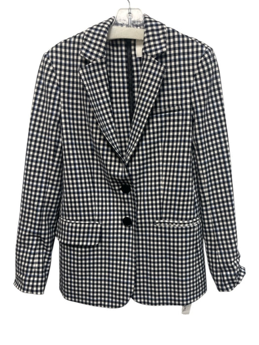 Tibi Size 0 Black & White Polyester Blend Checked Flap Pocket Back Zip Jacket Black & White / 0