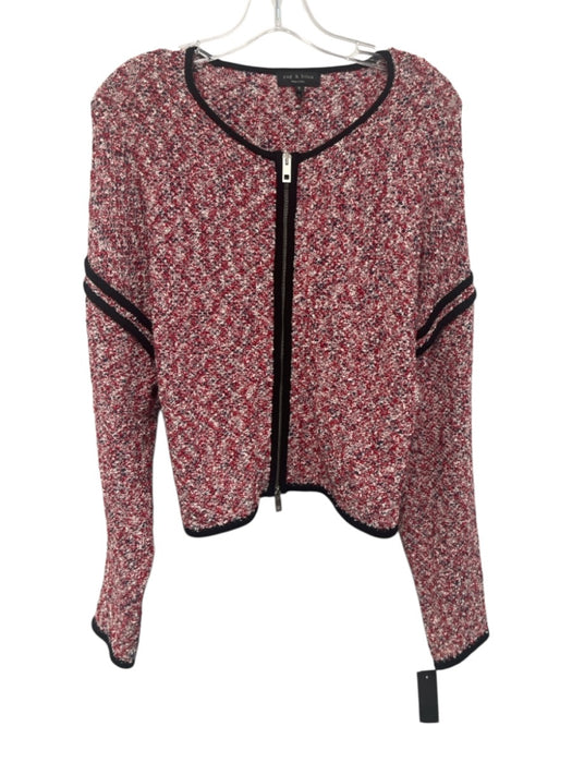 Rag & Bone Size S/P Red, Cream & Blue Cotton Blend Knit Boucle Zip Up Jacket Red, Cream & Blue / S/P