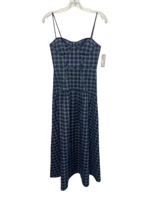 Cami NYC Size 0 Blue, Black & White Cotton Spaghetti Strap Plaid bustier Dress Blue, Black & White / 0