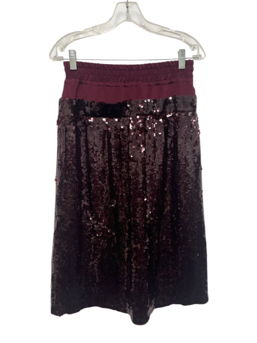 Tibi Size 4 Burgundy Silk Elastic Waist Layered All Over Sequins Skirt Burgundy / 4