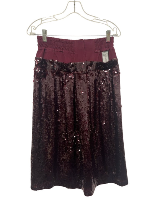 Tibi Size 4 Burgundy Silk Elastic Waist Layered All Over Sequins Skirt Burgundy / 4