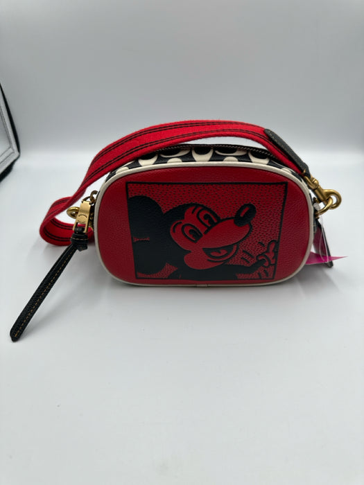 Coach x Keith Haring Red, Black & White Leather Graphic Zip Close Crossbody Bag