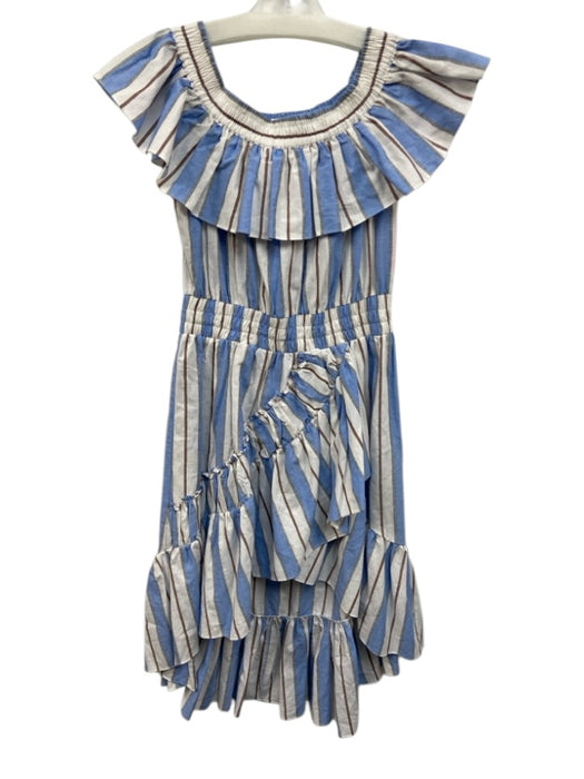 Misa Size S White, BLue, Brown Cotton Ruffle Cap Sleeve Elastic Neck Midi Dress White, BLue, Brown / S