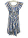 Misa Size S White, BLue, Brown Cotton Ruffle Cap Sleeve Elastic Neck Midi Dress White, BLue, Brown / S