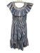Misa Size S White, BLue, Brown Cotton Ruffle Cap Sleeve Elastic Neck Midi Dress White, BLue, Brown / S