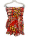 Olivaceous Size M Red & Multi Cotton Side Zip Floral Wrap Tie Strapless Dress Red & Multi / M